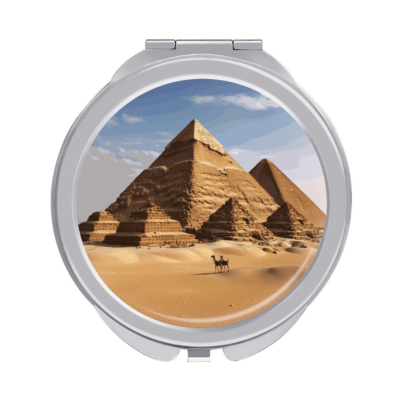 VstaDank Ancient Egypt Pyramid Compact Mirror for Purses Round Fashion Travel Makeup Mirror 2X /1x Magnifying Double Sides Mini Mirrors Portable Pocket Mirrors for Handbag Purse Women Gift