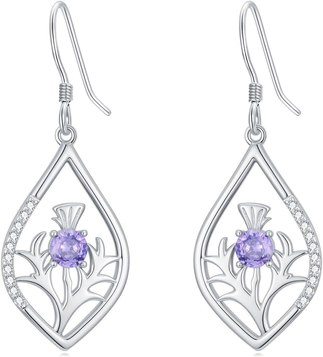 Dorunmo 925 Sterling Silver Flower Earrings, Scottish Thistle/Tulip/Hibiscus/Poppy/Daffodil Dangle Earrings, Birth Flower Floral Jewelry, Valentine's Day Gift for Her Mom