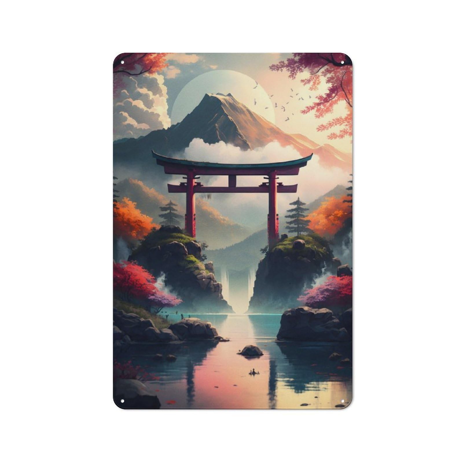 Junmoney Amazing Landscape Torii Rustic Metal Sign With Design 30X20cm, Farmhouse Farmhouse Wall Decor For Dining Room, Cafe, Entryway Or Family Room