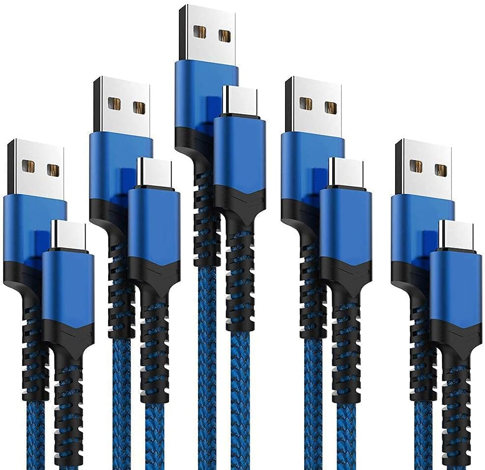 USB Type C Cable 5Pack (3/3/6/6/10FT) Nylon Braided USB C Cable Fast Charger Charging Cord Compatible Samsung Galaxy S9 S8 Note 9 Note 8 Plus,LG V30 G6 G5 V20,Google Pixel, Moto Z2 (Navy&Blue)
