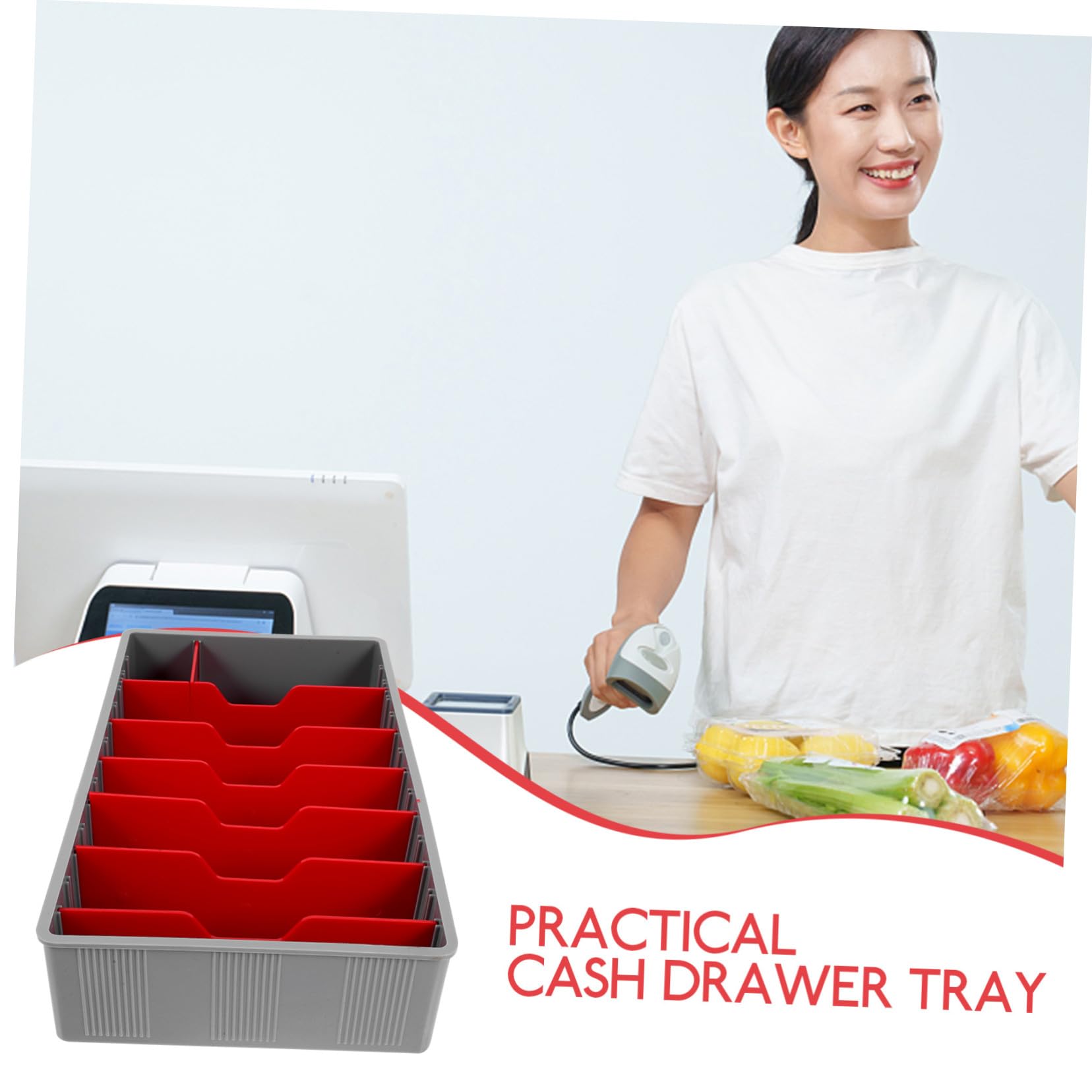 jojofuny Caja Organizadora de Plástico 5 Compartimentos Divididos para Dinero, Bandeja para Cajón de Caja Registradora Profesional y Práctica, Adecuado para Colegio y Tienda