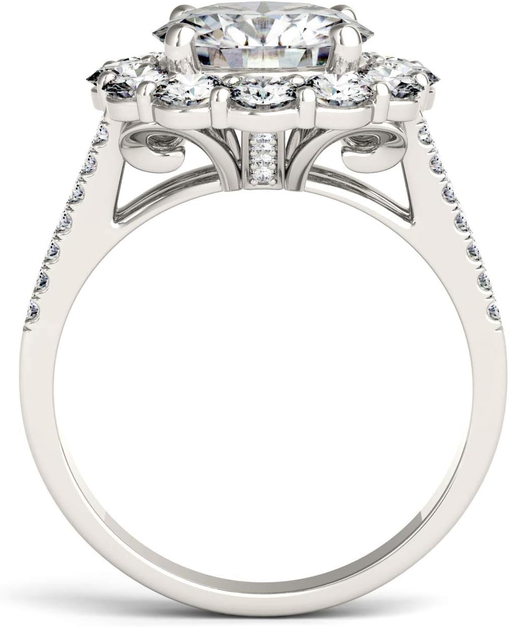 Charles & Colvard 14K White Gold Moissanite 9mm Round Engagement Ring, 4.22cttw DEW