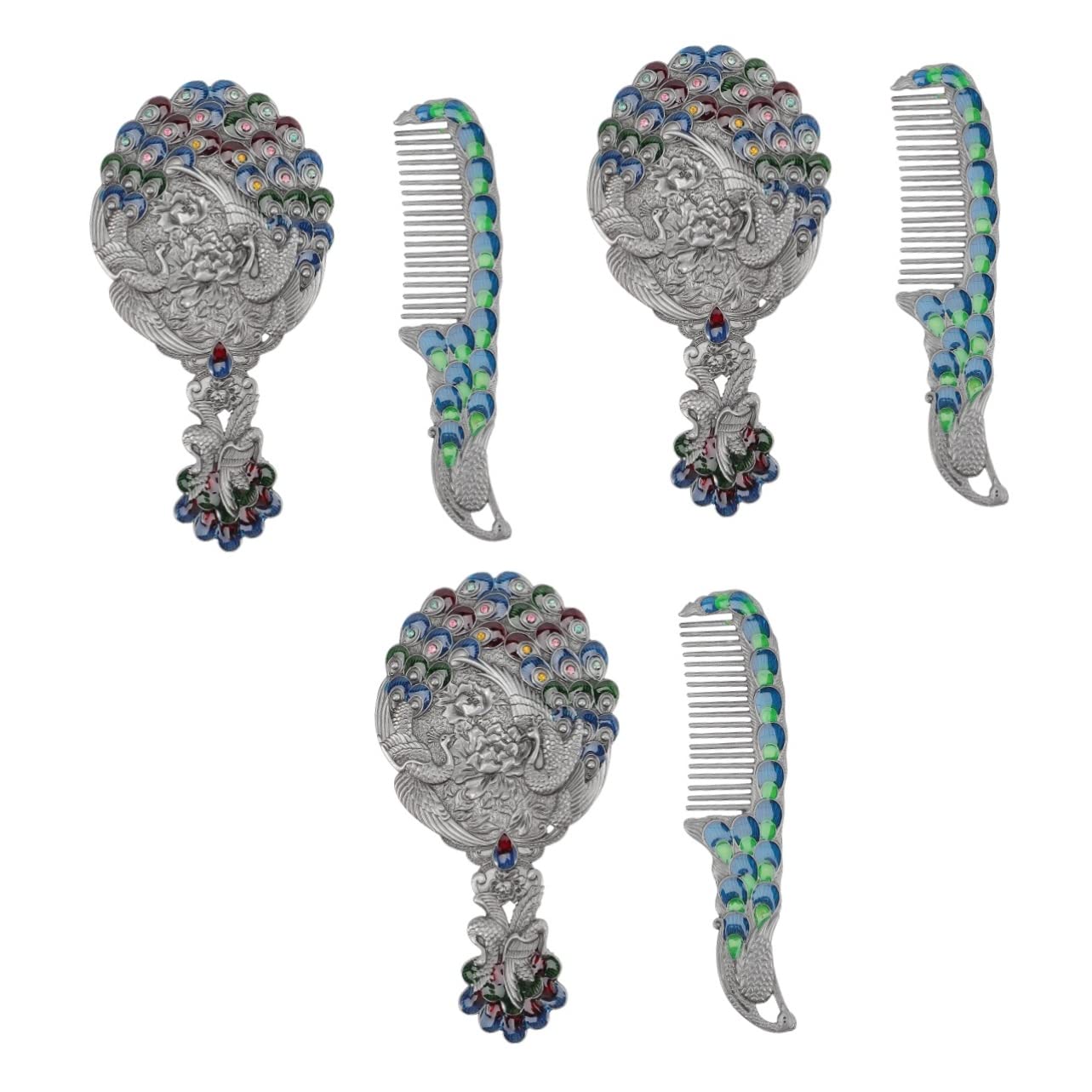 FRCOLOR 3sets Specchio Da Trucco Portatile Con Manico Vintage e Pettine Accessorio Cosmetico Per Casa Ufficio e Viaggi Per Donne e Ragazze