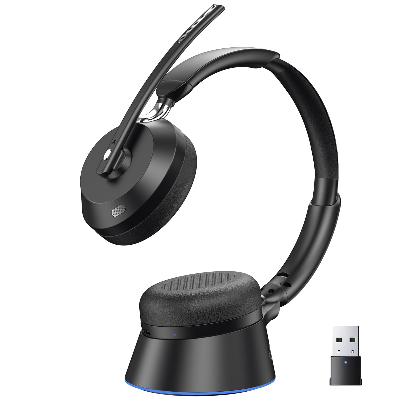 Wireless Headset with Mic for Work, Bluetooth Headset with Noise Cancelling Microphone, Charging Base & USB Computer Headset with Microphone for Call Center/Office/Home/PC/Laptop/Teams/Zoom-image-38