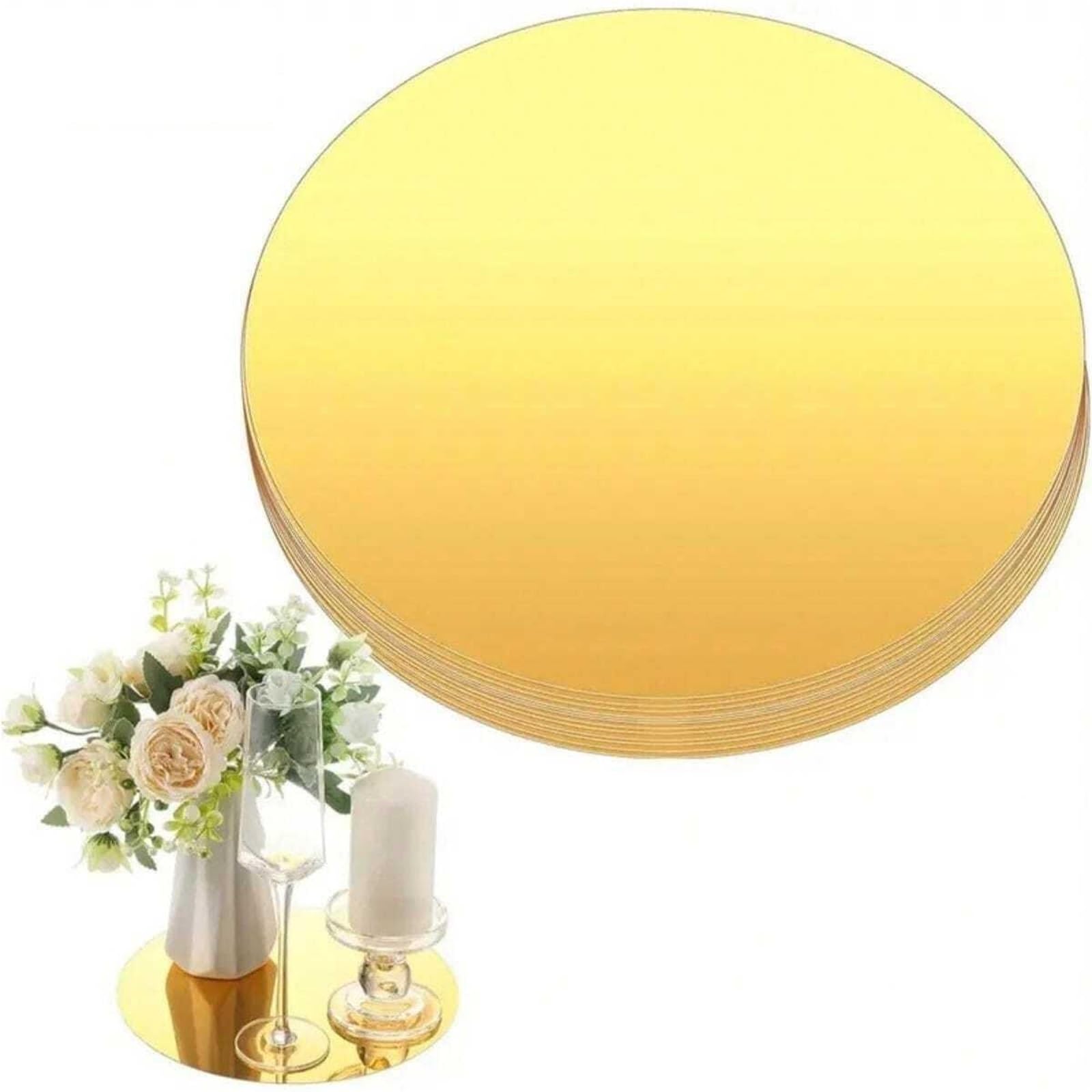 Piatto rotondo a specchio, centrotavola in acrilico per parete, tavolo per matrimoni, candele, vassoio rotondo a specchio, decorazione per feste, artigianato, tavoli di nozze (20 cm, 12 pezzi)