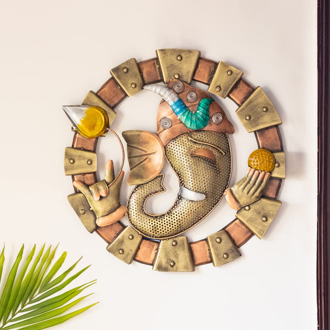 ExclusiveLane 'Glories of Ganesha' Iron Handmade & Handpainted Decorative Wall Decor Hanging for Living Room Bedroom Home Decoration (18.2 x 1.7 x 18.2 Inch)