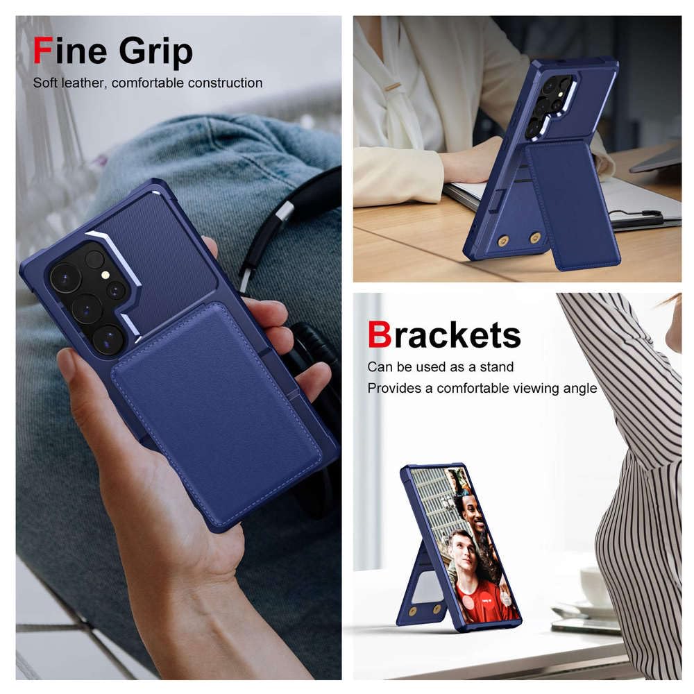 Funda Multifuncional para Samsung S25, S24 y S23 Ultra Plus, de Cuero con Tapa y Cierre de Cremallera, Color Azul, para Samsung S25 Ultra