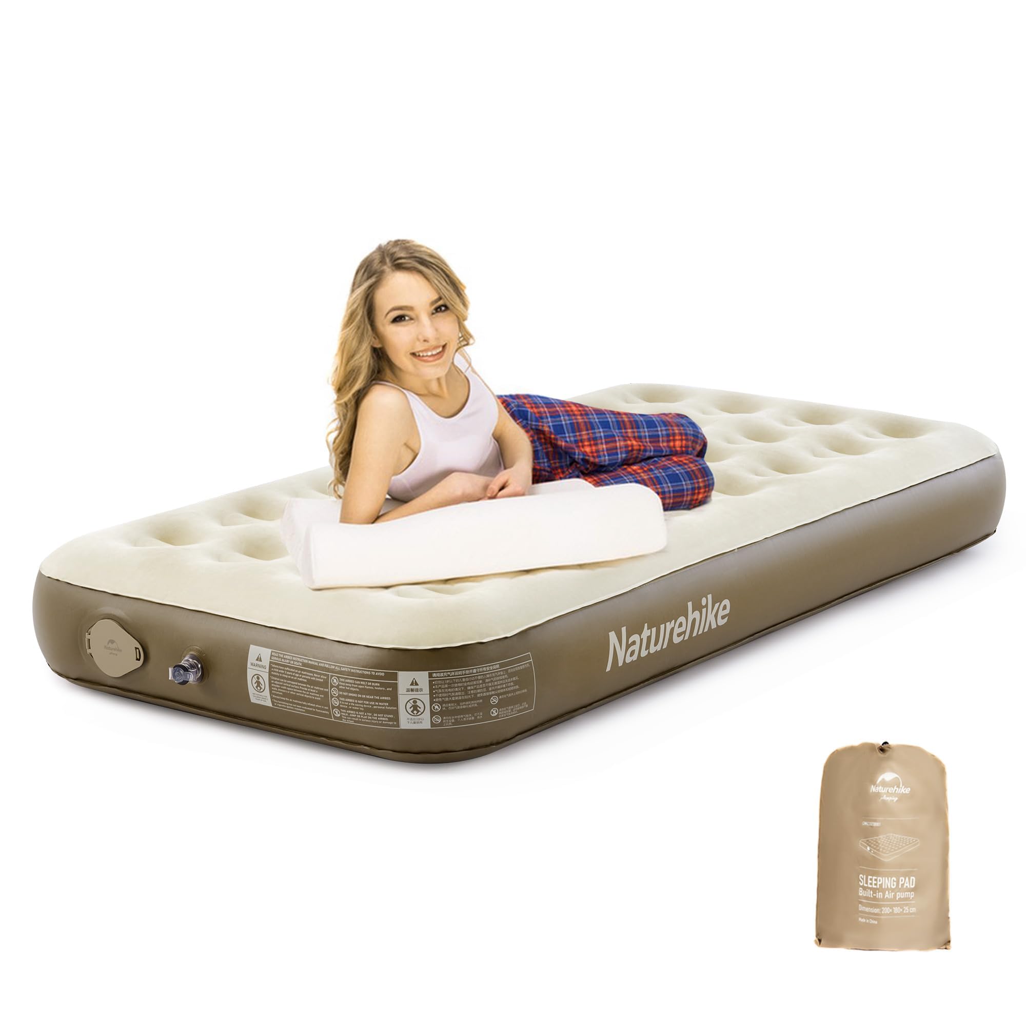 Naturehike Matelas Auto-Gonflant 1 Personne 186x100x25 cm Pompe Rechargeable 150 kg Capacité Max Solution Camping & Maison Compacte