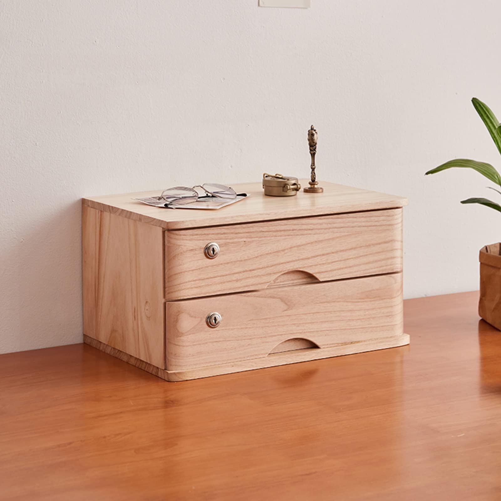 ASerZenith Solid Wood Desktop File Cabinet Nizer With Lockable Drawers Wooden Storage Box For Desk Flat File Cabinet For Home And Office,2 Layer