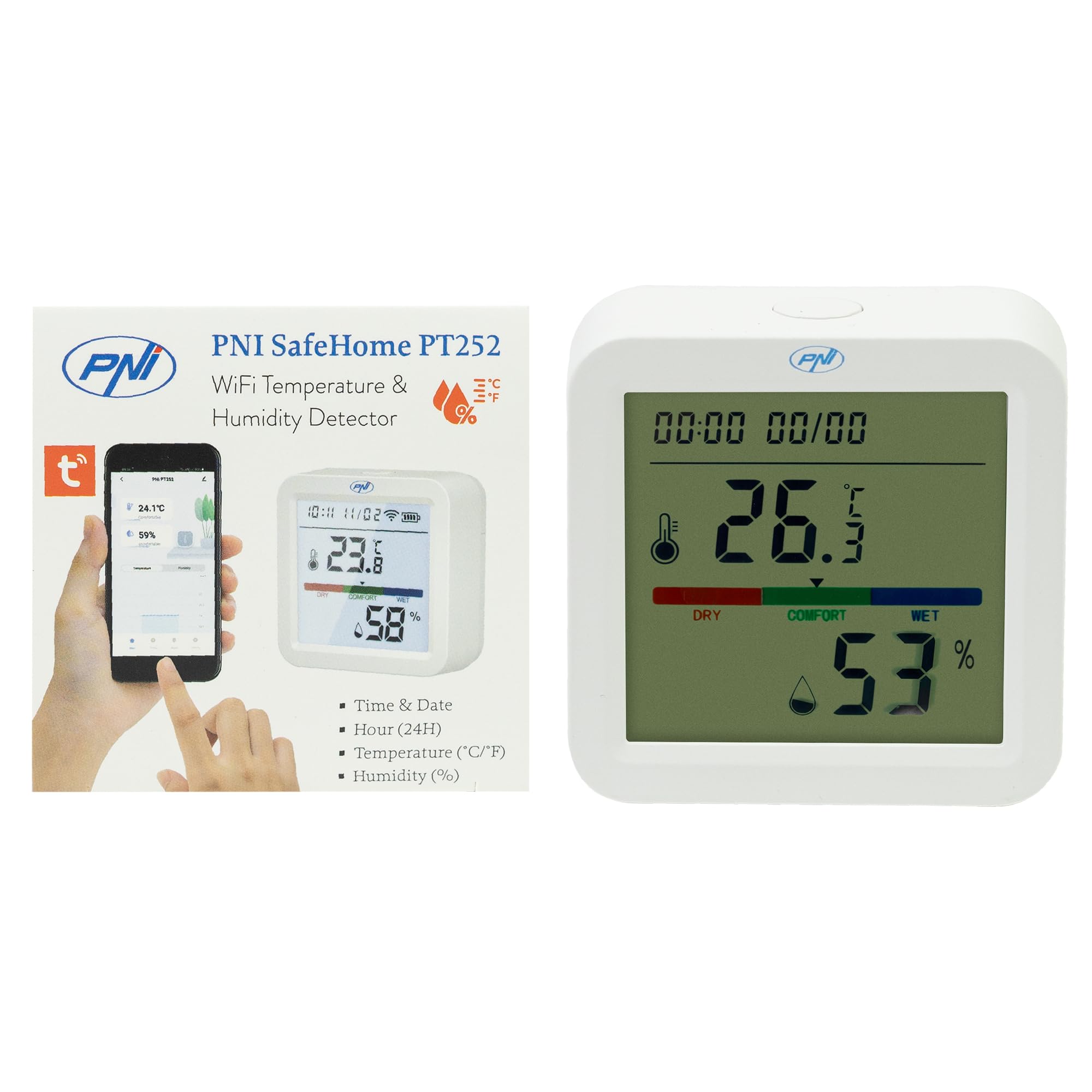 Inteligentny czujnik temperatury i wilgotności PNI SafeHome PT252 WiFi Tuya Inteligentna aplikacja mobilna