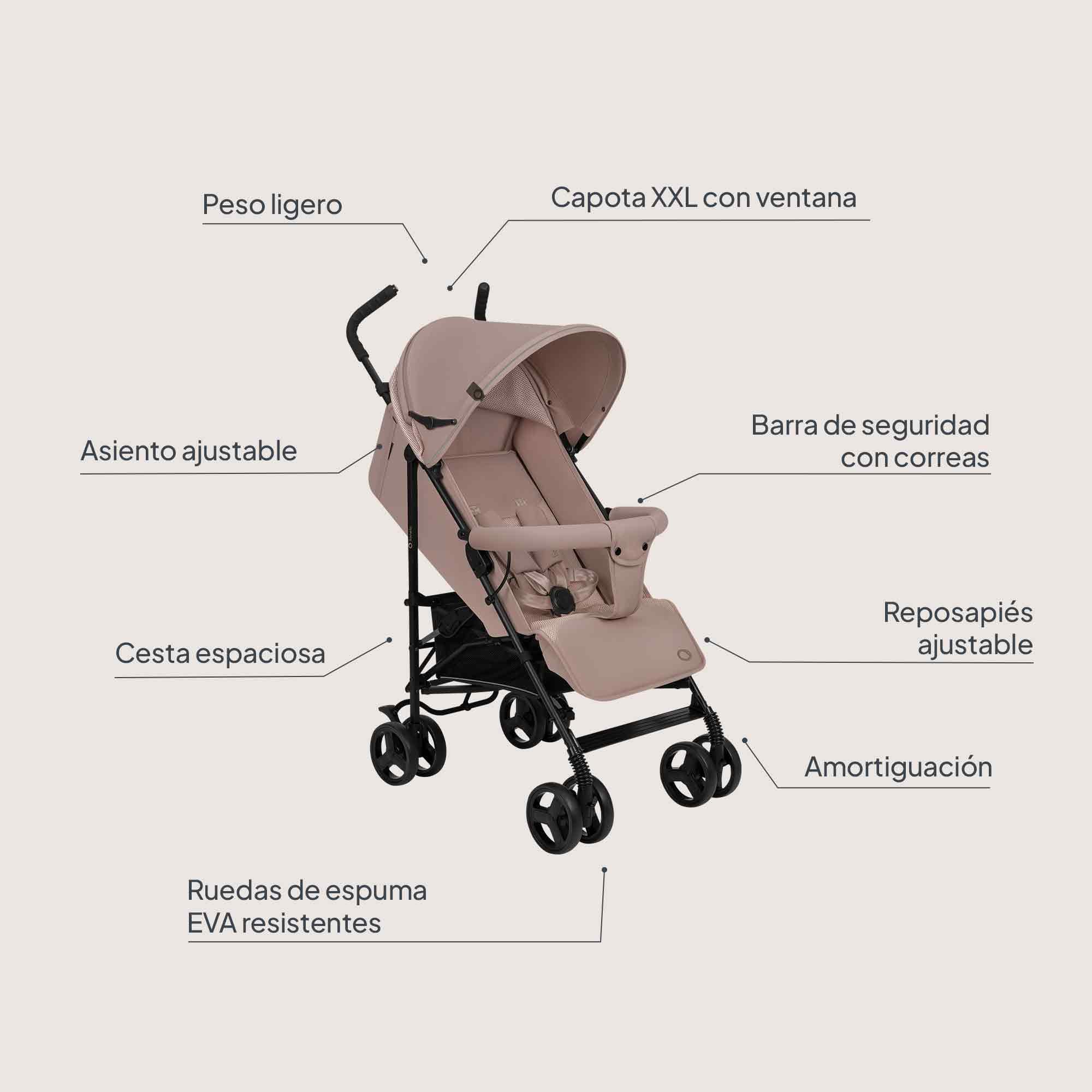 LIONELO Silla de Paseo Ligera Elia para Bebés hasta 15 kg, Carrito de Bebé Plegable con Asiento Reclinable, Capota XXL, de 6 a 36 Meses