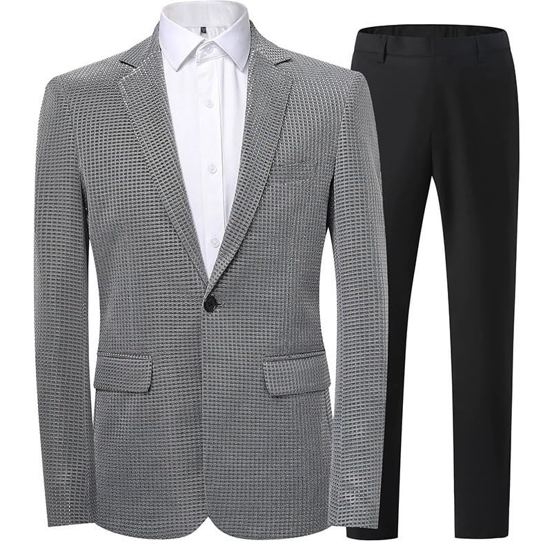 Men's Classic Formal Tuxedo Suit 2 Piece Set Pants for Wedding Party Prom Business Casual Wear(Gray,XXXXXX-Large)