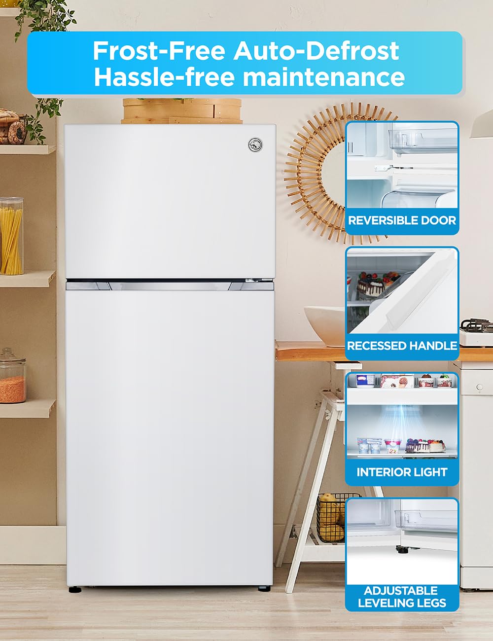 Commercial Cool 18 Cu. Ft. Top Mount Refrigerator With Ice Maker, 2-Door Refrigerator With Top Freezer, Freezer With Icemaker And Adjustable Temperature Control, Energy Star Certified, White on Fridge.com - View 5