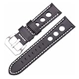 HFERHT Oil Wax Cowhide Watchbands 22mm 24mm Dark Brown Women Men Fashion Genuine Leather Watch Band Strap Belt With Pin Buckle