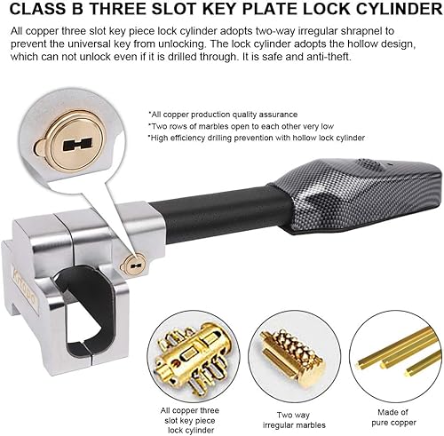 Miniatura 9 de Vechkom Cerradura del volante con alarma Dispositivo antirrobo de seguridad para coche antirrobo Cerradura de seguridad retráctil Protección T-Lock