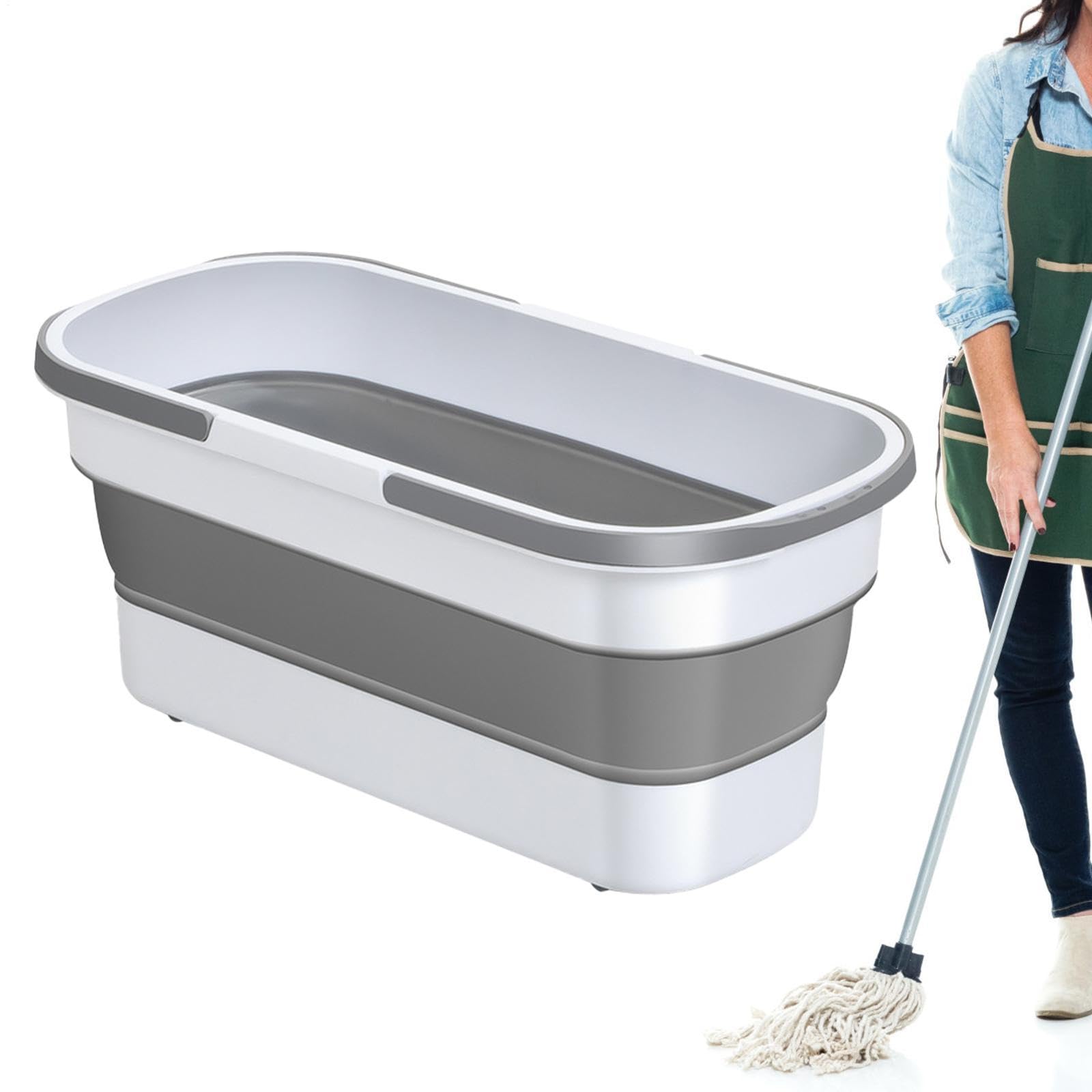 Zusammenklappbarer Mop -Eimer - Mops zum Reinigen von Böden mit Eimer | Großer Platz sparter faltbares Waschbaden | Tragbare Eimer mit Rädern | Wäschekorb reinigen