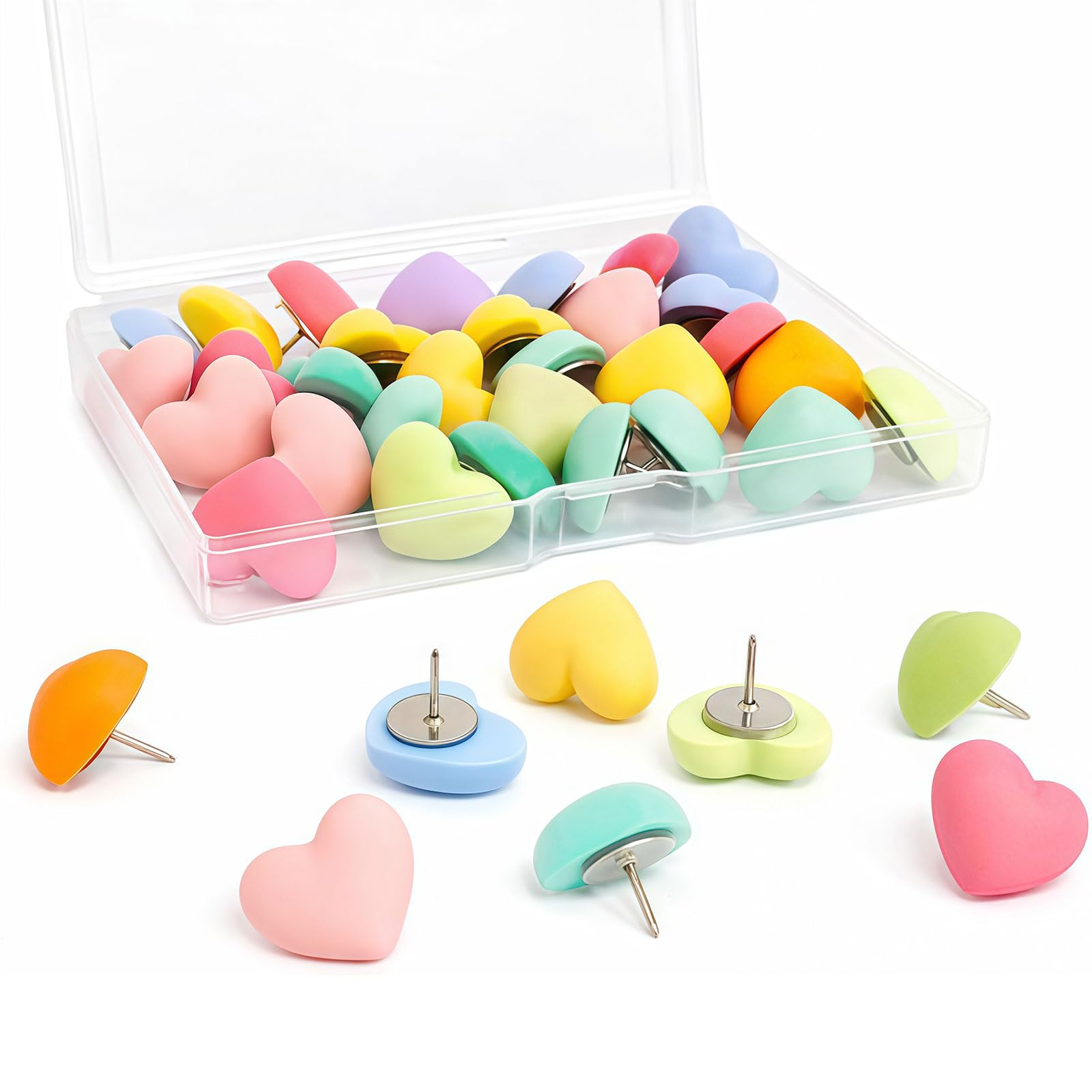 Glamoreal Heart-Shaped Push Pins for Notice Board, Colourful, 30 Pcs