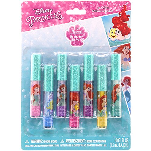Disney Ariel Kids Washable Party Favor Lip Gloss, 7 Flavors Include Cotton Candy, Strawberry, Berry, Bubble Gum, Grape, Lemon And Watermelon #TOP2