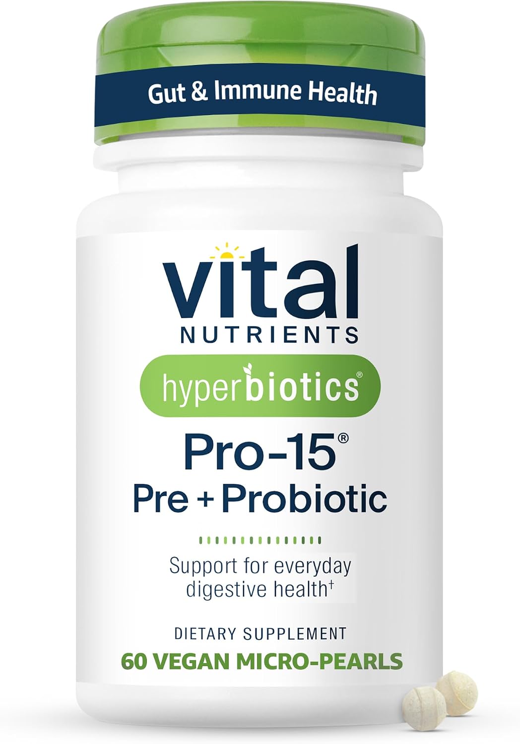 Vital Nutrients Pro-15 Prebiotics and Probiotics for Women and Men | 15 Science Backed Strains | Supports Occasional Constipation, Diarrhea, Gas & Bloating | 60 Vegan Time Release Pearls