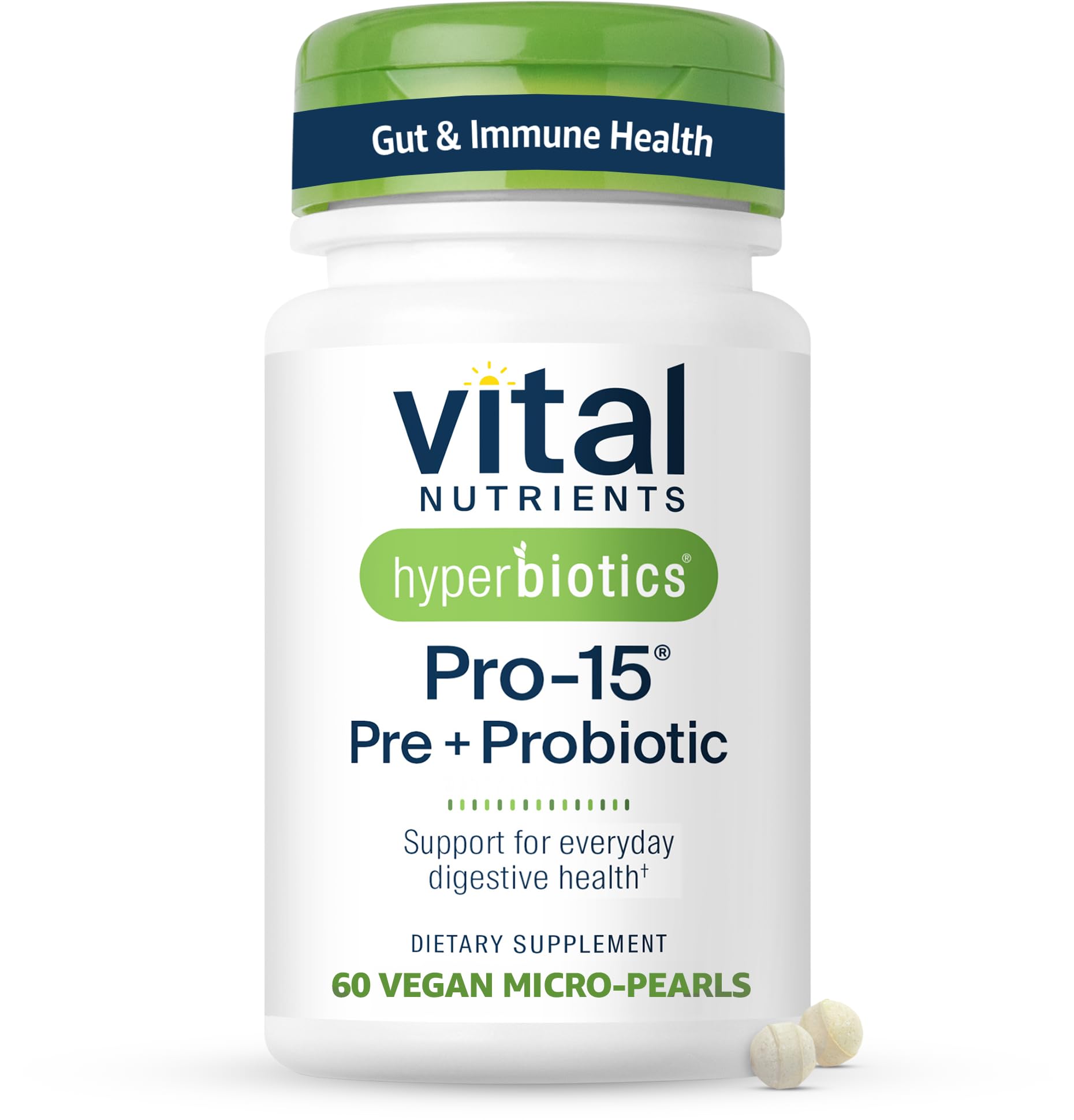 Hyperbiotics Vital Nutrients Pro-15 Prebiotics and Probiotics for Women and Men | 15 Science Backed Strains | Supports Occasional Constipation, Diarrhea, Gas & Bloating | 60 Vegan Time Release Pearls