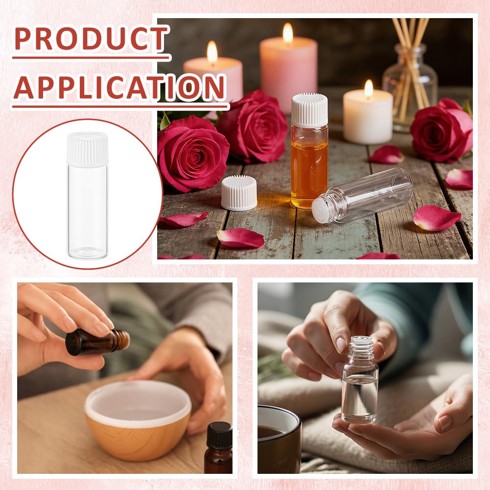 BENECREAT 50 Fiala di Vetro Bianco Da 5ml con Tappo A Vite, Piccole Bottiglie di Olio Essenziale A Prova di Perdite, Contenitore per Campioni Ricaricabile per Aromaterapia e Fai Da Te