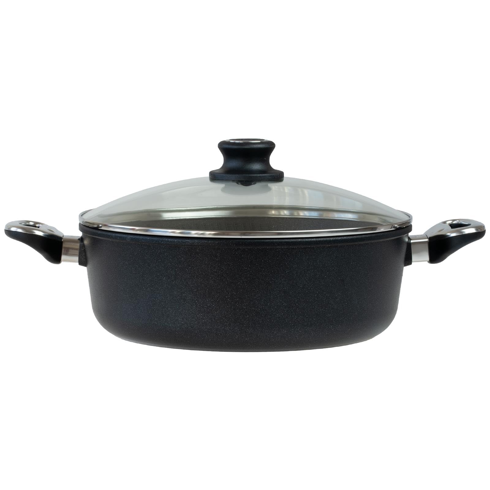 BAF Bratentopf mit Glasdeckel 28 cm Induktion & 4,6 L Volumen - Aluguss Schmortopf mit Antihaftbeschichtung und hohem Rand - für alle Herdarten - Made in Germany
