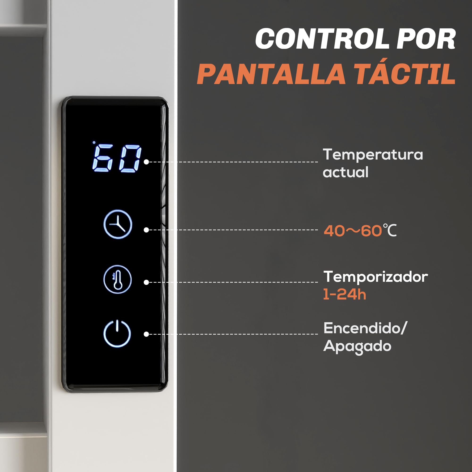 HOMCOM Toallero Eléctrico de Pared con Control WiFi 110W Blanco | Radiador Toallero Eléctrico, Pantalla Táctil, Temporizador, 10 Barras, Temperatura Ajustable, Bajo Consumo, IPX4, Baño