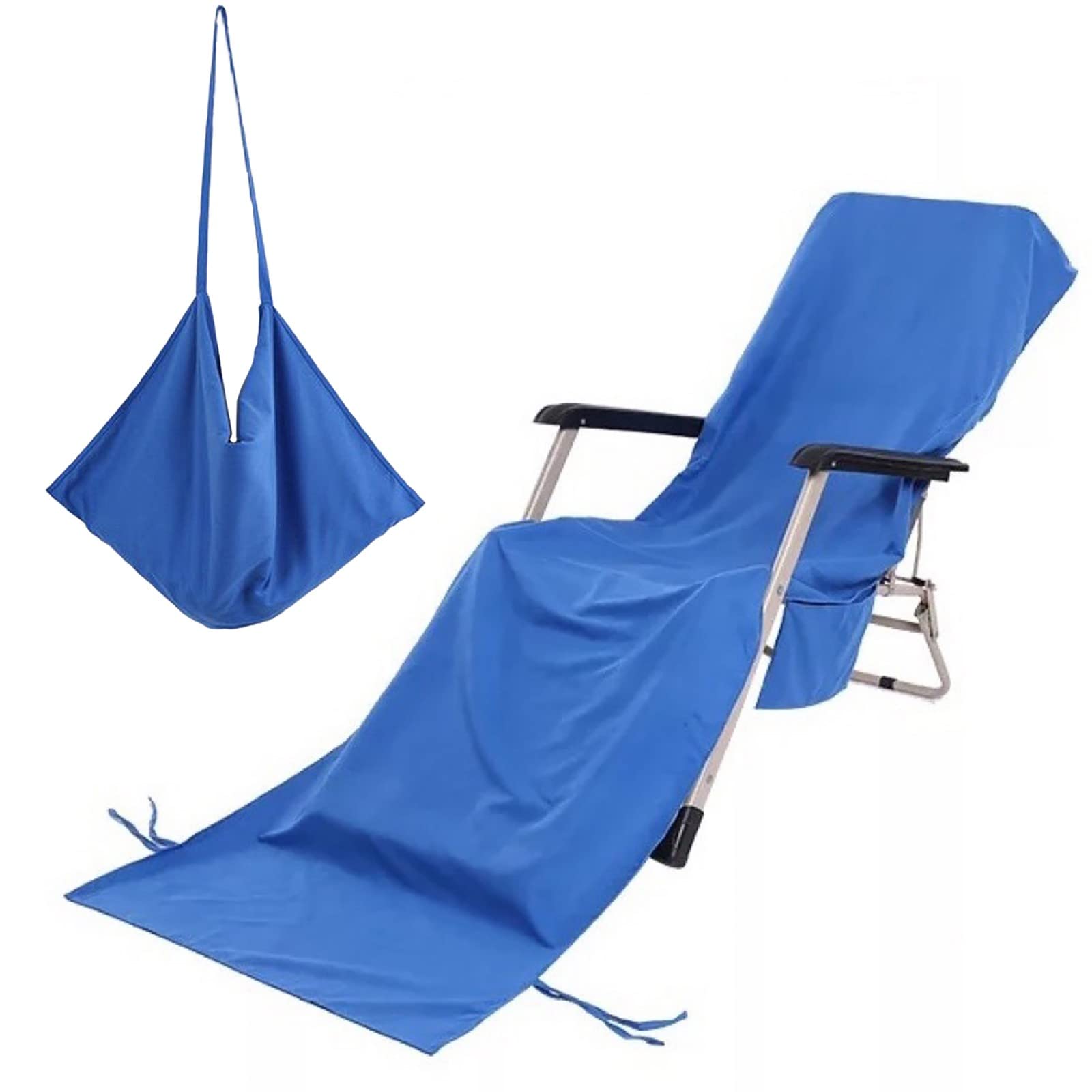 HI SUYI Lounge Chair Cover Beach Towel with Pockets,Multipurpose Microfiber Quick Drying Camp Towels Oversized Slip Indoor/Outdoor for Patio Chaise Seat Lounge Chair Cover,30" x 85",Blue