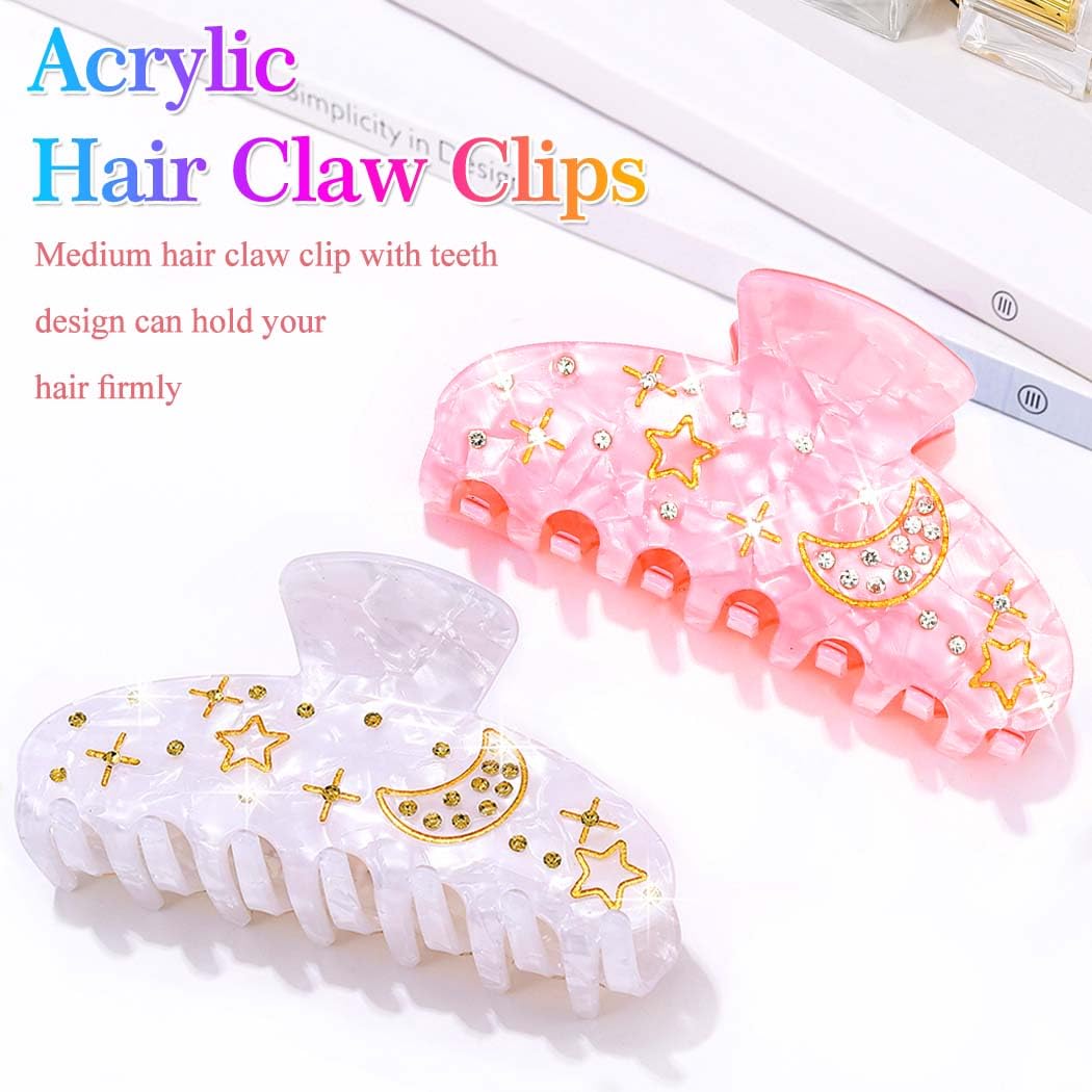 Fashey Acrylic Hair Clips Pink Claw Clip Cute Medium Hair Claws Hair Accessories for Women (pink+white) image 2