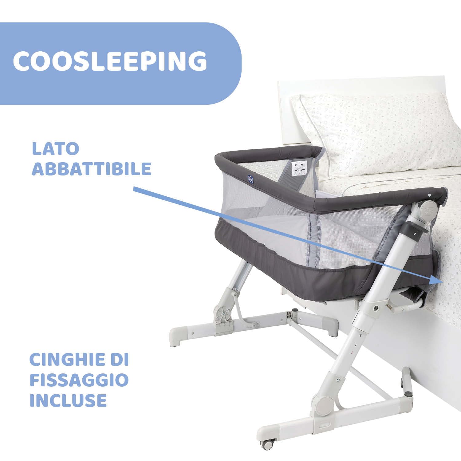 Chicco Next2Me Pop Up Culla Neonato Fianco Letto, Chiusura Compatta, Trasportabile Ovunque, Altezza Regolabile, Inclinabile, Materasso e Borsa da Viaggio Inclusi, Atmosphere