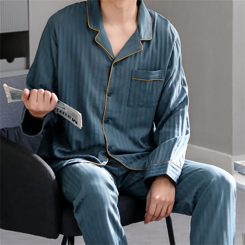 Woven cotton gauze pajamas men's spring and long-sleeved homewear and autumn thin suits