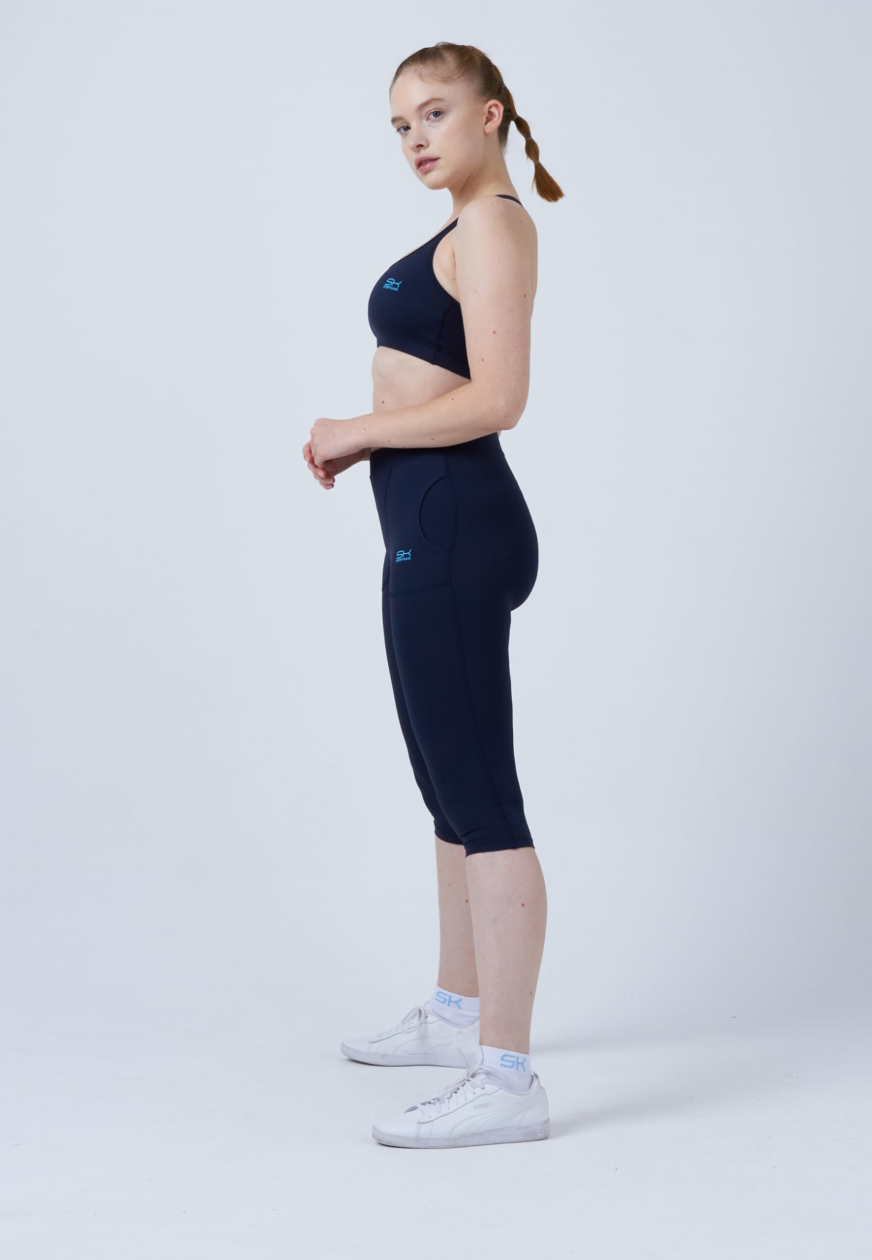 Sportkind Mädchen & Damen Tennis, Padel, Fitness Tights, Sport 3/4 Capri Leggings mit Taschen, Mid Waist, Blickdicht, atmungsaktiv