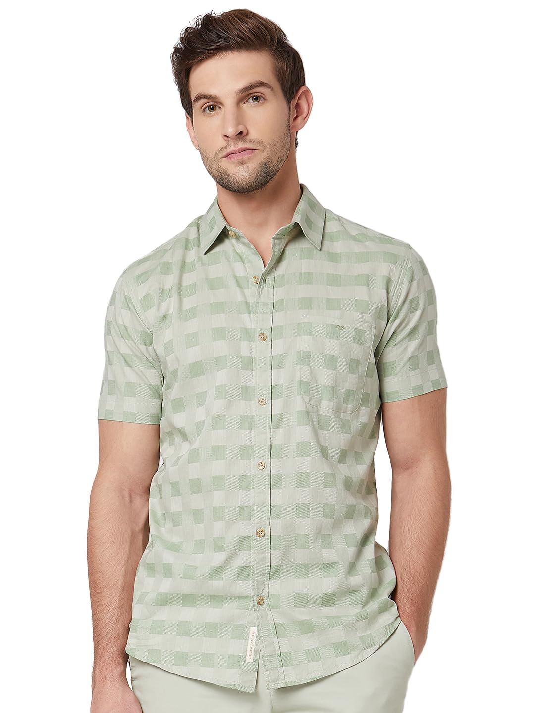 mufti Men Casual Shirt | Slim Fit Half Sleeve Point Collar Checked Pattern | 100% Cotton Breathable Fabric for Everyday Comfort & Smart Casual Outings-picture-3