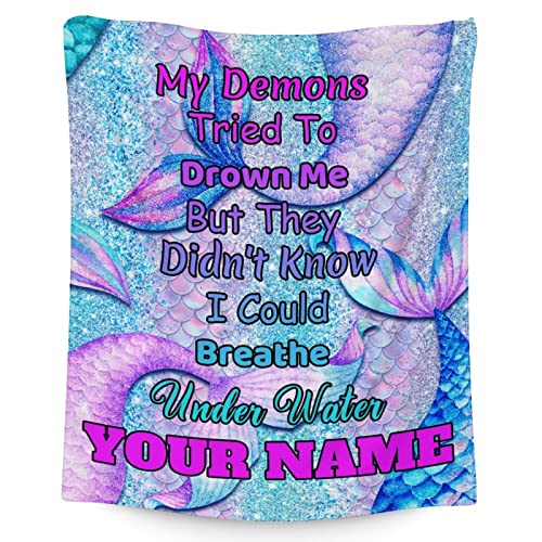 Mercuryelf Custom Mermaid Throw Blanket - Soft, Fuzzy & Warm - 30x40 Inches Small Blankets for Lap, Crib - Trendy Throws Gift for Mermaid Lovers
