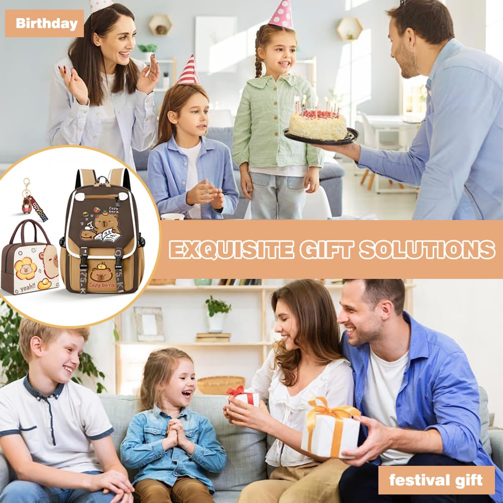 Set de mochila Capybara con bolsa de almuerzo y llavero, mochilas infantiles, mochila escolar, mochila para libros, artículos escolares, regalo para niño, niña, instituto 46x29x16cm