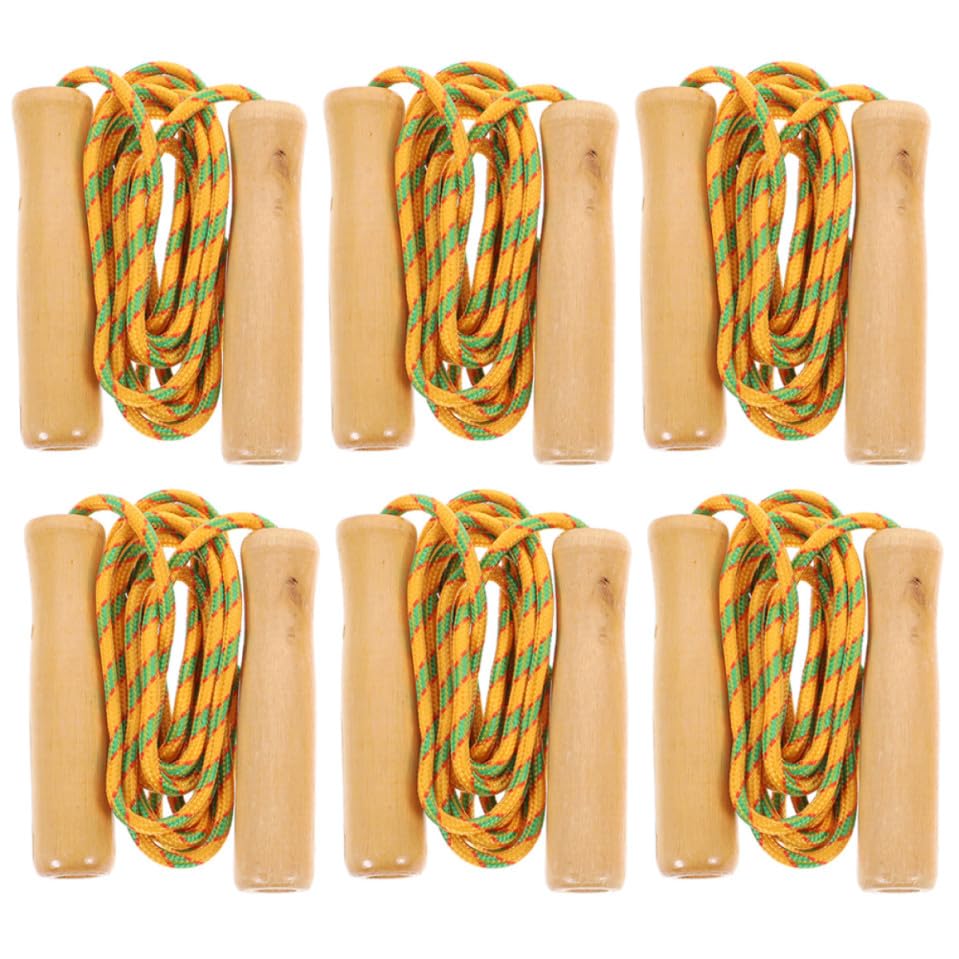 Cuerda para saltar con mango redondeado de madera suave y longitud regulable de 6 uds
