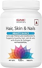 GNC Women's Hair, Skin and Nails Multivitamin With Biotin For Women| 120 Tablets |Hair Fall Control |Improved Hair Growth|Younger-Looking Skin |Stronger Nails |28 Premium Ingredients