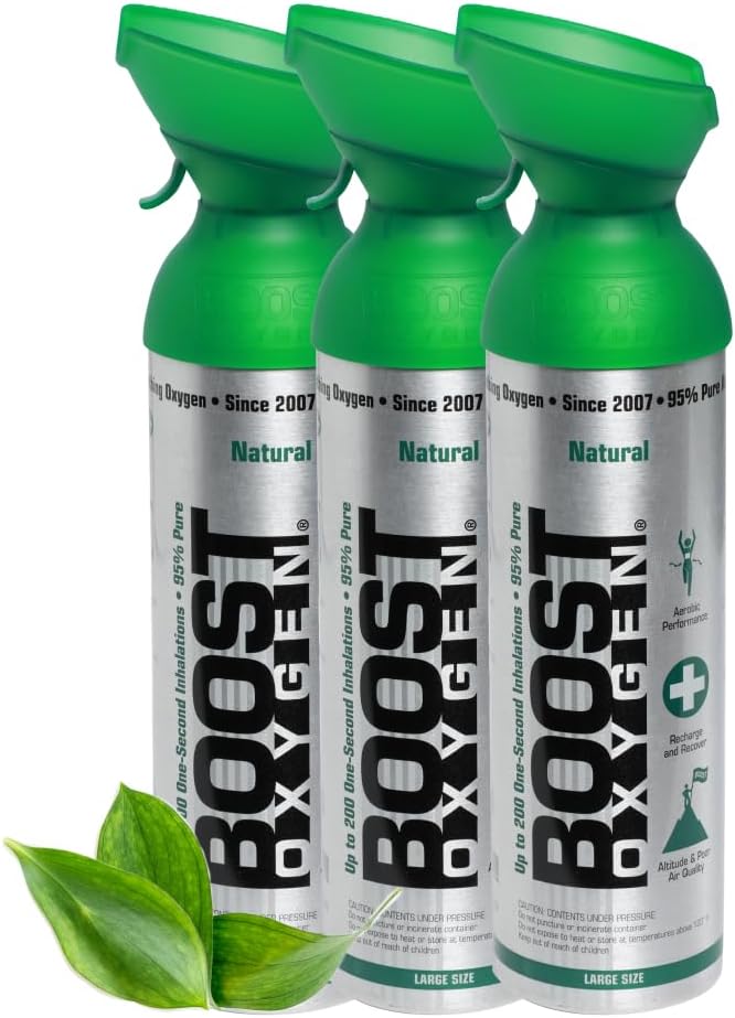 Boost Oxygen Portable Oxygen Cylinder with 95% Oxygen - 27L, 3x9L Oxygen Canister with Oxygen Mask for More Than 450 Inhalations - Portable Oxygen Can, Oxygen for Home use (Natural Flavour)