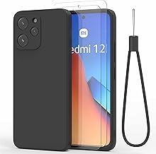 THIYUFUNS Silicone Liquide Coque pour Xiaomi Redmi 12 4G / 5G (6.79") avec Verre trempé,Intérieur Microfibre Etui de Protection Contre Les Chutes Antichoc Full Body Protecteur Housse - Noir