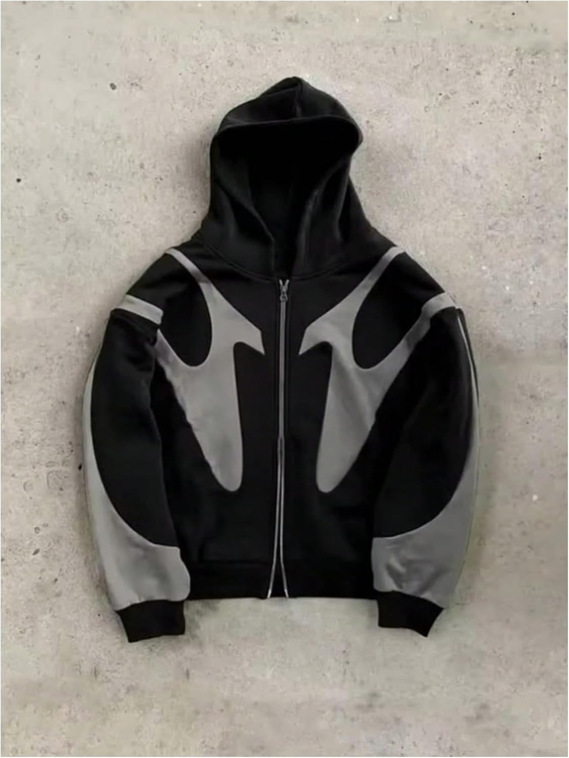 Men's Oversized Zip Up Hoodie Color Block Long Sleeve Hooded Sweatshirts Retro Jacket Streetwear - Image 3