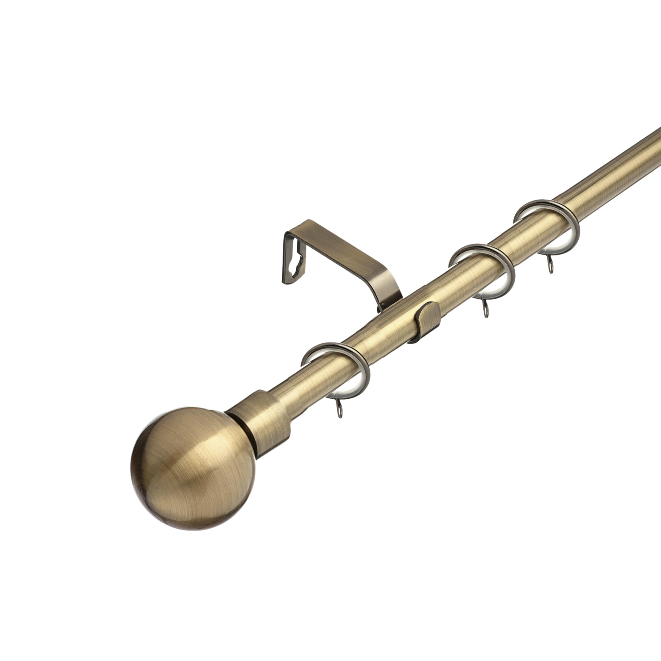 Lister Cartwright 19 mm Curtain Pole for Windows, Extendable 70–120 cm, Antique Brass Metal Rod with Ball Finials, Adjustable Drapery Pole Living Room,Bedroom Non Slip