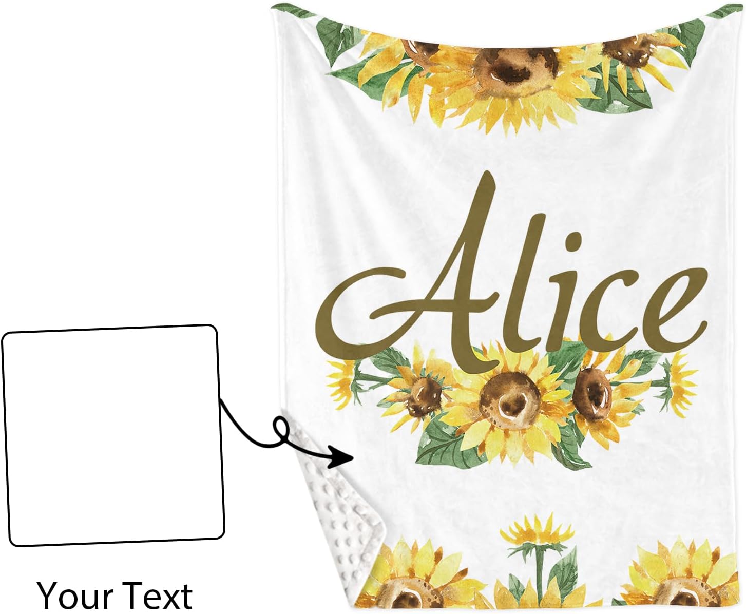 Custom Name Crib Bedding Set 3-Piece, Yellow Sunflower Pattern Personalized Baby Bedding Set with Soft Blanket, Fitted Sheet, Changing Pad Cover, Ideal for Baby Girls