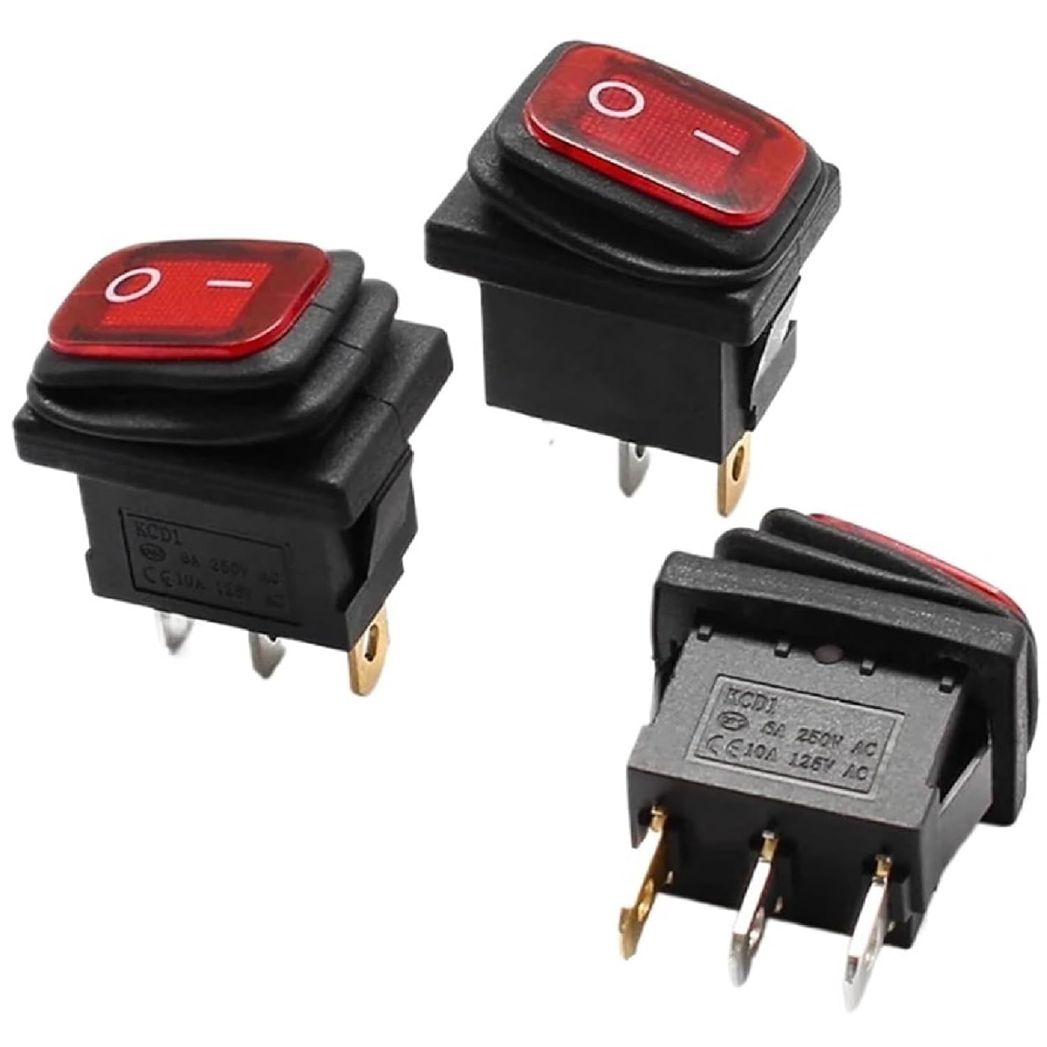 Kcd1-101 3 Pins in 12V Red Lighting 6a 250vac 13x19mm on Off Seal Rocker Switch (12V RED, 0.2, 0.2, Inches)