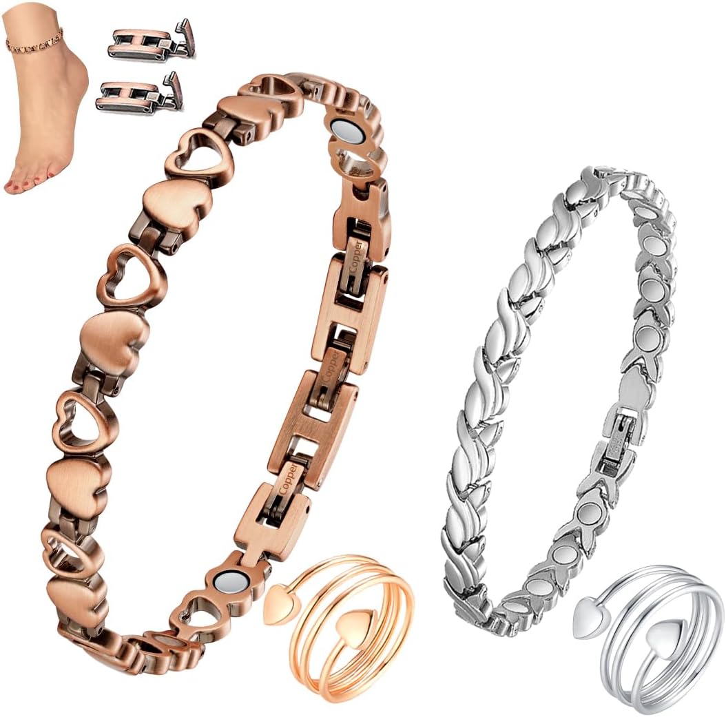 Copper Ankle Bracelet for Women Titanium Steel Bracelet & Copper Ring with Adjustable Tool