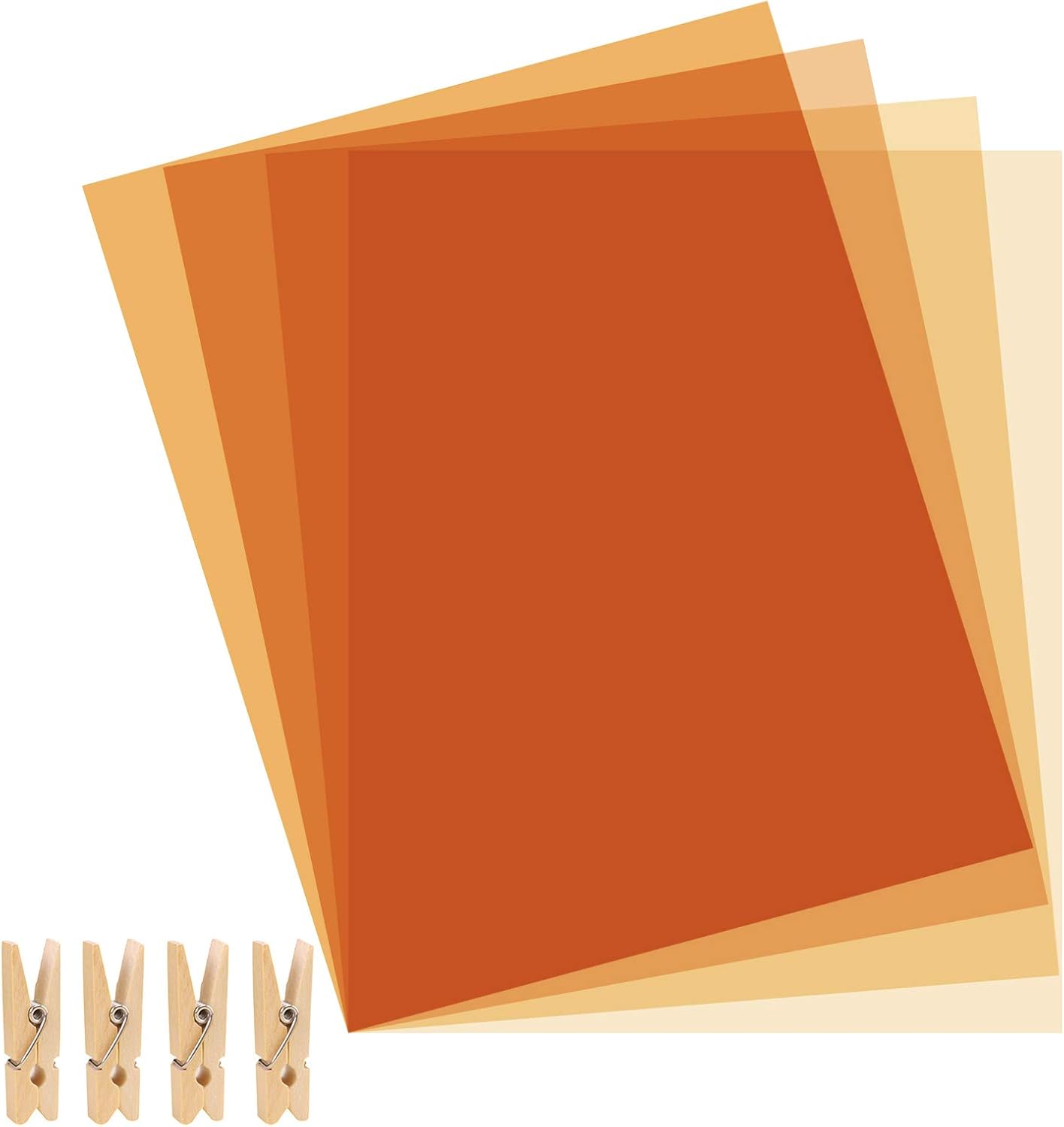 16x20 inches Lighting Gels Filter, Orange Full, 1/2, 1/4, 1/8 CTO Transparent Color Film Plastic Sheets Correction Light Gel with 4 Clips for Photograpy Studio Strobe LED Video Flashlight