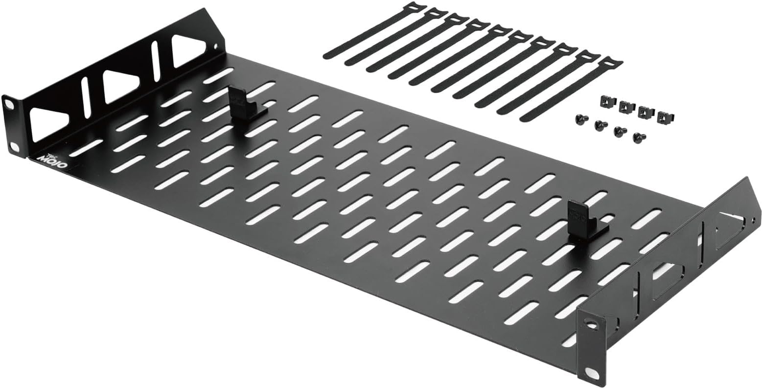 Tecmojo 1U Rack Shelf,19 inch Rack Shelf 8 inch Depth,Rack Mount Shelf with Anti-Slip Stops,Server Rack Shelf and Network Shelf for 19 in Equipments, 55lbs Capacity of Vented 1U Shelf,Black,No Lip