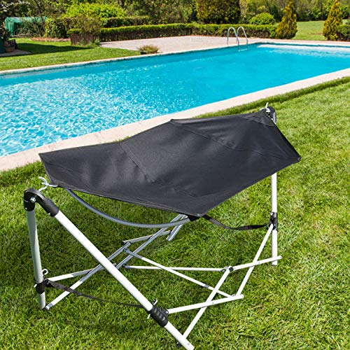 Giantex Portable Hammock With Stand-Folds, Lounge Camping Bed Folding With Carry Bag For Camping Outdoor Patio Yard Beach, 94.5" X 31.5" X 29"(Black) #TOP7
