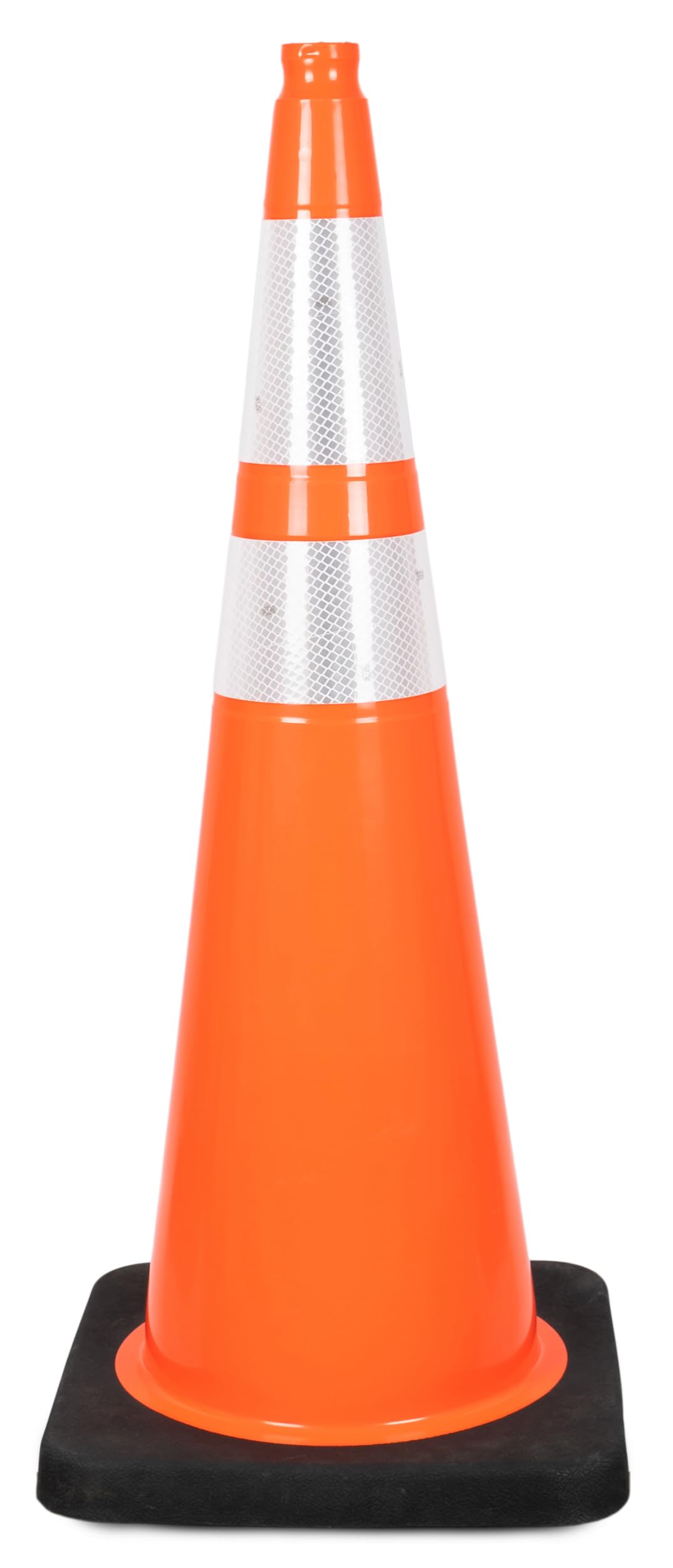OrangeGear® 36'' 12 lb. Black Base Orange Traffic Cone with (1) 6'' and (1) 4'' 3M Reflective Collar - Dimensions: 36