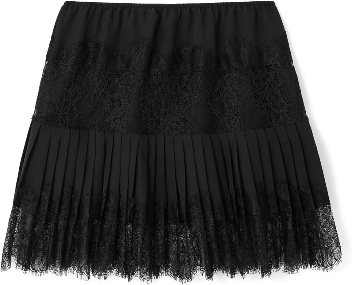 JURIS Women Lace Slip Skirt Low Rise Y2k Layered Pleated Ruffle Flowy Skirt Mesh Mini Underskirt - Image 6