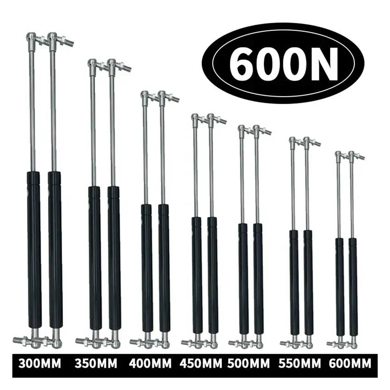 Gasfeder 2PCS Universal 600N 300/350/400/450/500/550/600mm Strut Bars Gas Frühling Unterstützung Wohnwagen Tür Fenster Luken Boot Bus Gasdruckdämpfer(600mm)